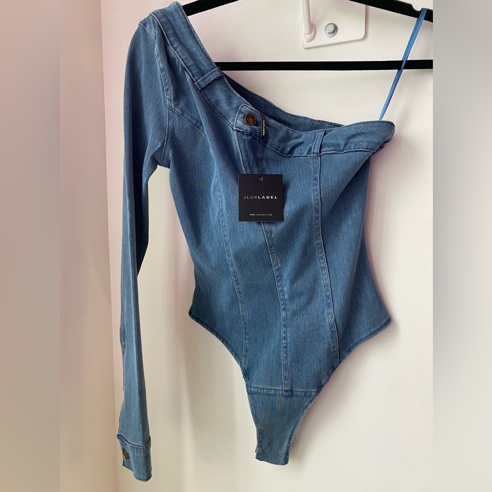 Denim Top, Single shoulder, thong bottom, Jluxlabel, Streetwear bodysuit
